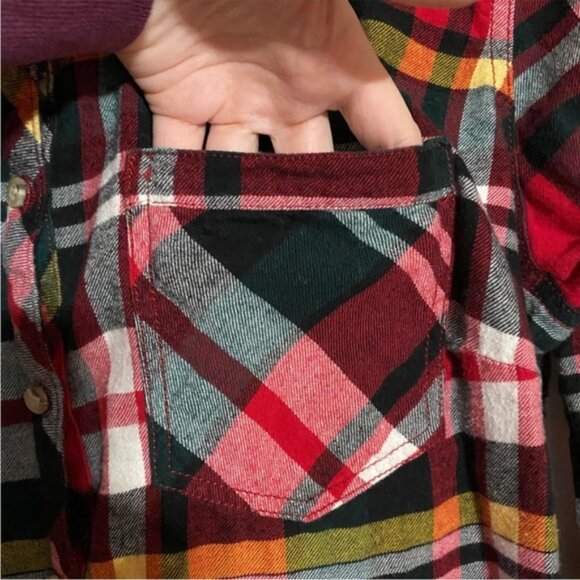 Maurices Red Plaid Flannel Button Up 0X - Picture 7 of 8